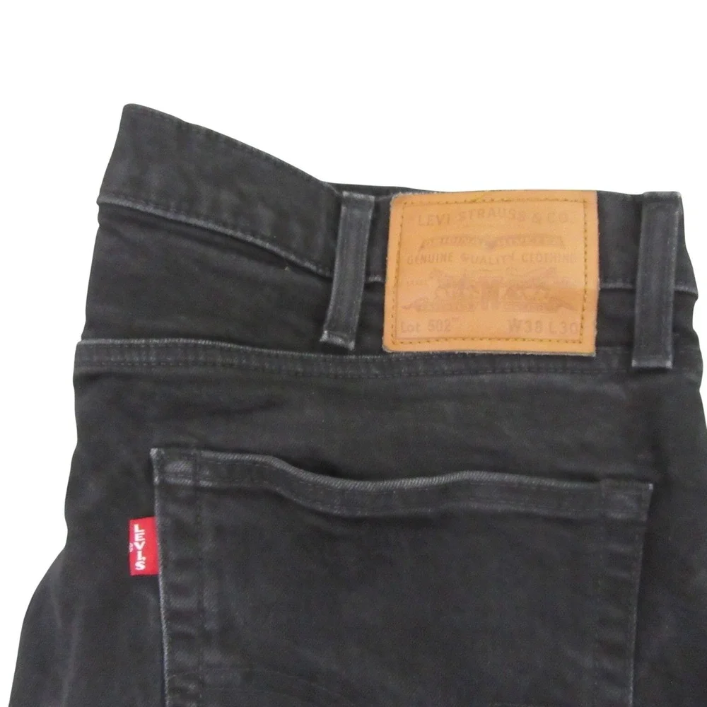 Levi's Mens Premium 502 Straight Leg Jeans 38 x‎ 30 Dark Black Stretch Red
